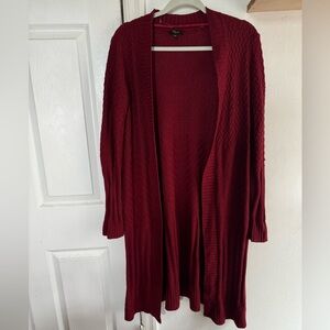 Cupio Long Knit Sweater Red Wine with side slits on both sides, no pockets.